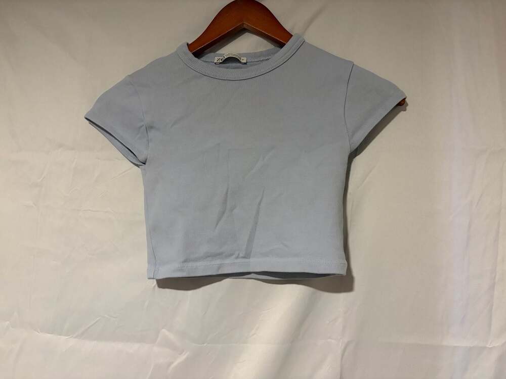 ZARA Light Blue Ribbed Crop Top T-Shirt